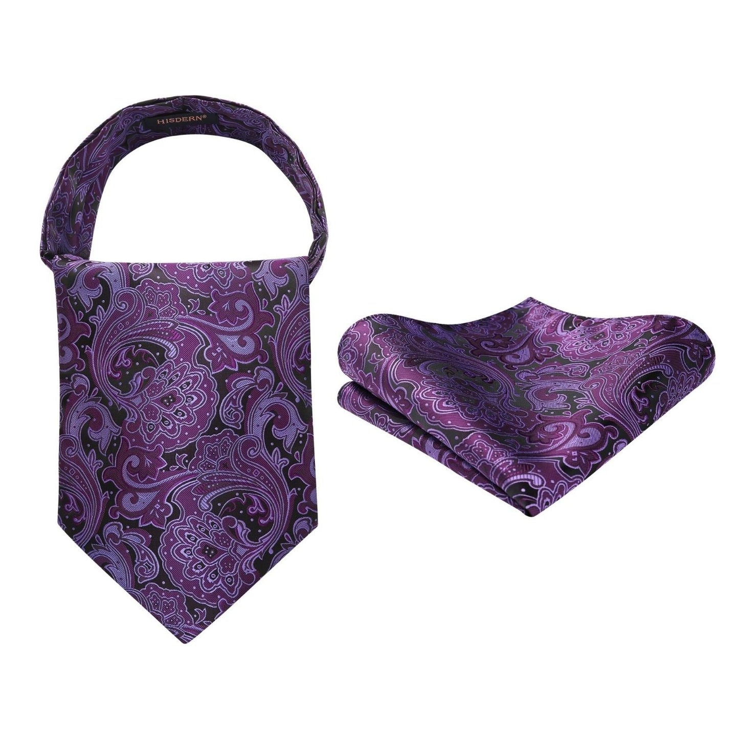 Hisdern Paisley Ascot Cravat for Men Purple Formal Neckwear