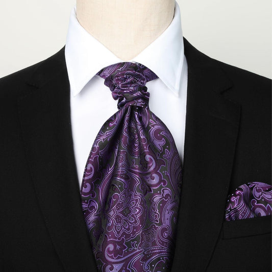 Hisdern Paisley Ascot Cravat for Men Purple Formal Neckwear