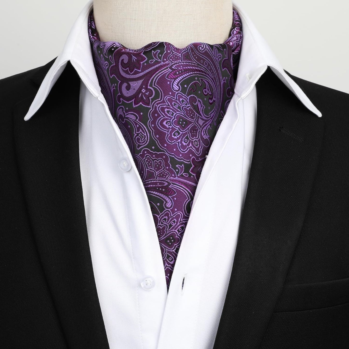 Hisdern Paisley Ascot Cravat for Men Purple Formal Neckwear