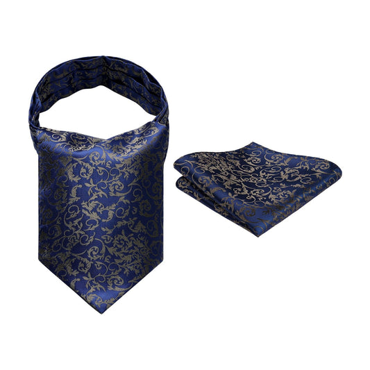 Hisdern Navy Blue Ascot Cravat for Men Wedding Formal