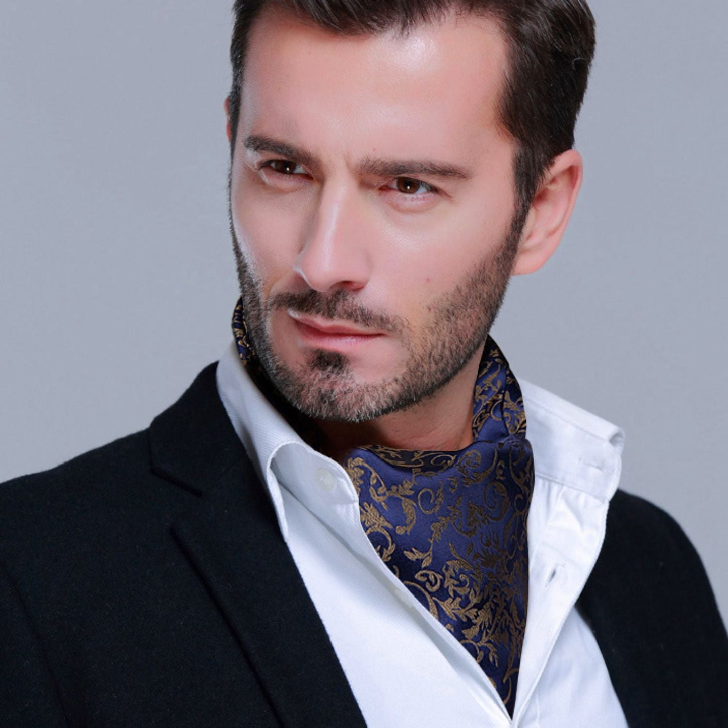 Hisdern Navy Blue Ascot Cravat for Men Wedding Formal