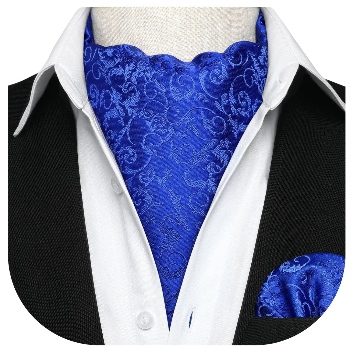 Hisdern Floral Royal Blue Ascot Cravat for Men Wedding Formal