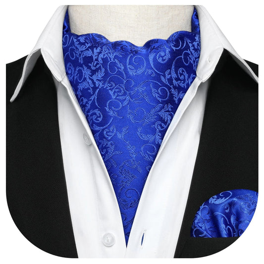 Hisdern Floral Royal Blue Ascot Cravat for Men Wedding Formal