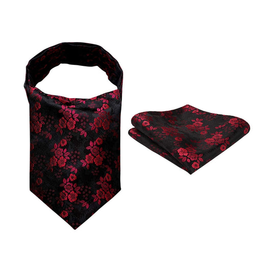 Hisdern Floral Red Black Ascot Cravat for Men Wedding Formal