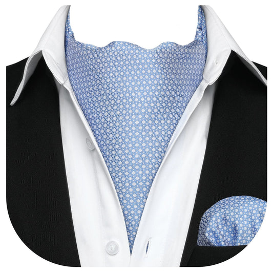 Hisdern Houndstooth Ascot for Men Blue Vintage Style Neckwear Set