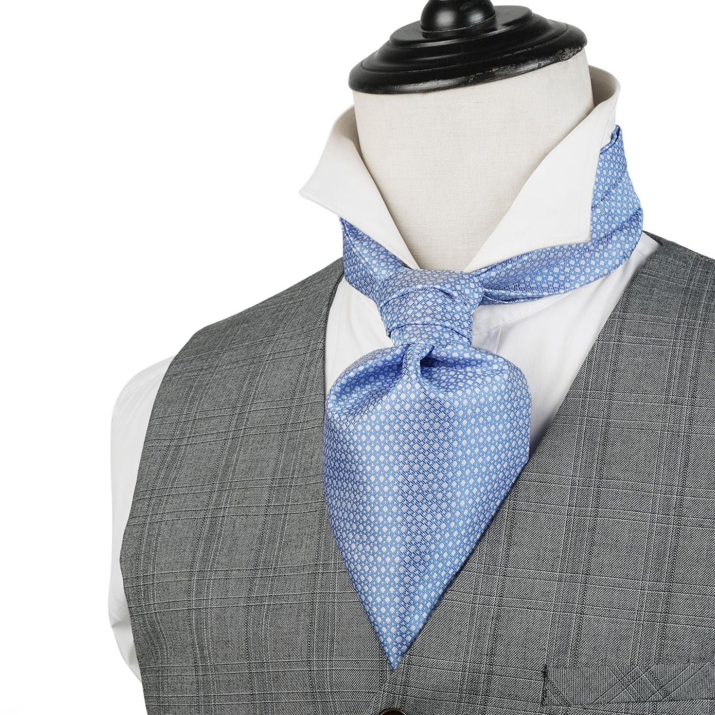 Hisdern Houndstooth Ascot for Men Blue Vintage Style Neckwear Set