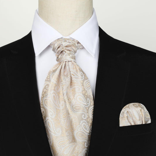 Hisdern Paisley Ascot Cravat for Men Champagne Formal Neckwear