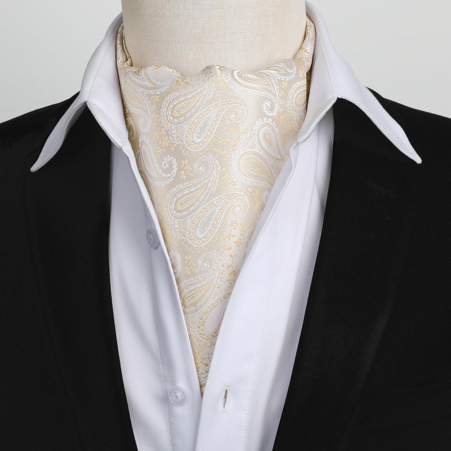 Hisdern Paisley Ascot Cravat for Men Champagne Formal Neckwear