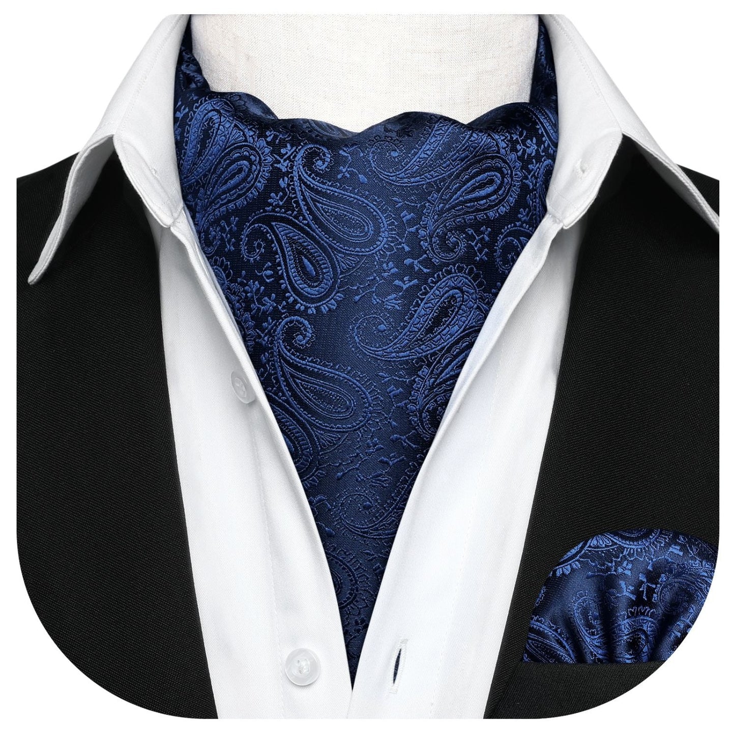 Hisdern Floral Navy Blue Ascot Cravat for Men Wedding Formal