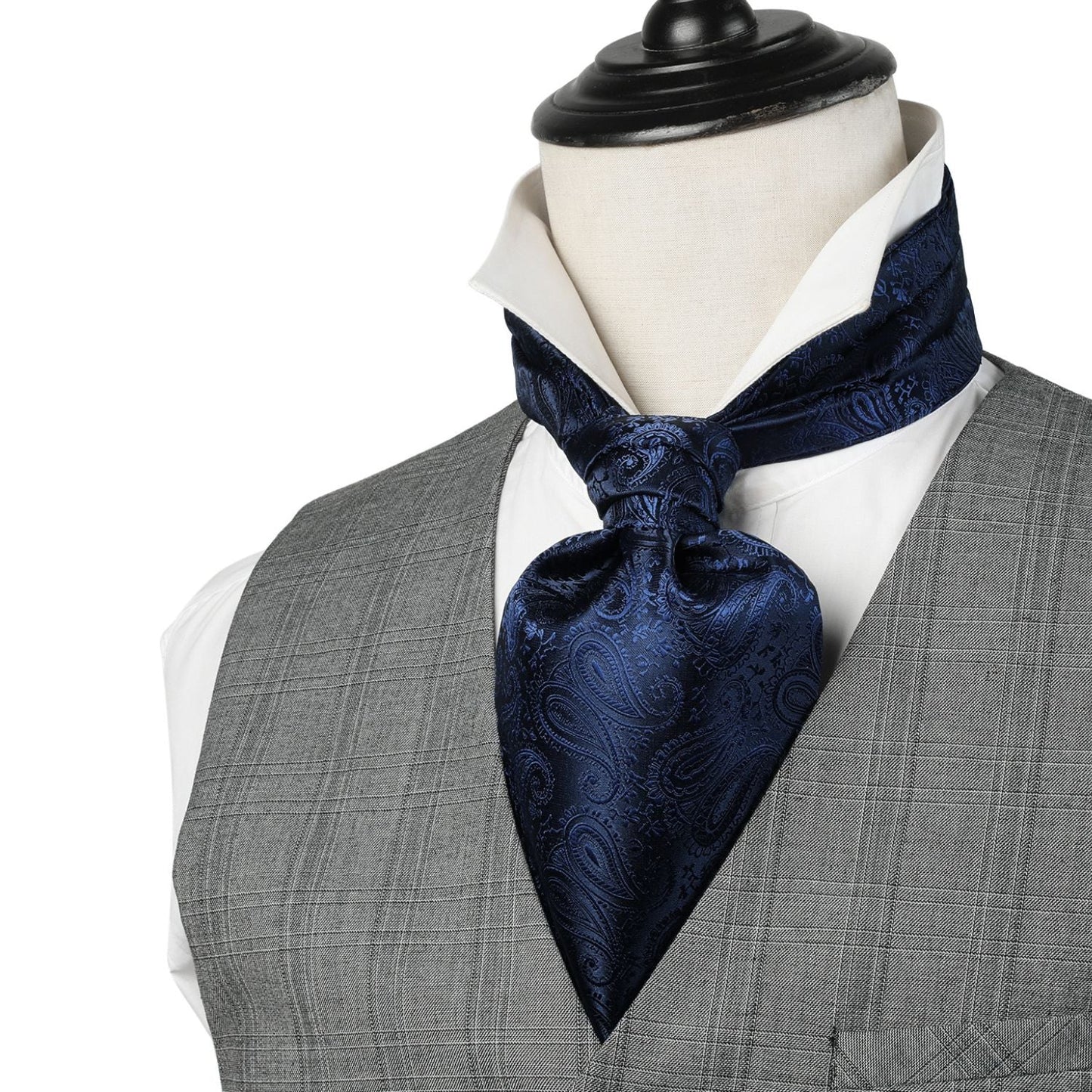 Hisdern Floral Navy Blue Ascot Cravat for Men Wedding Formal