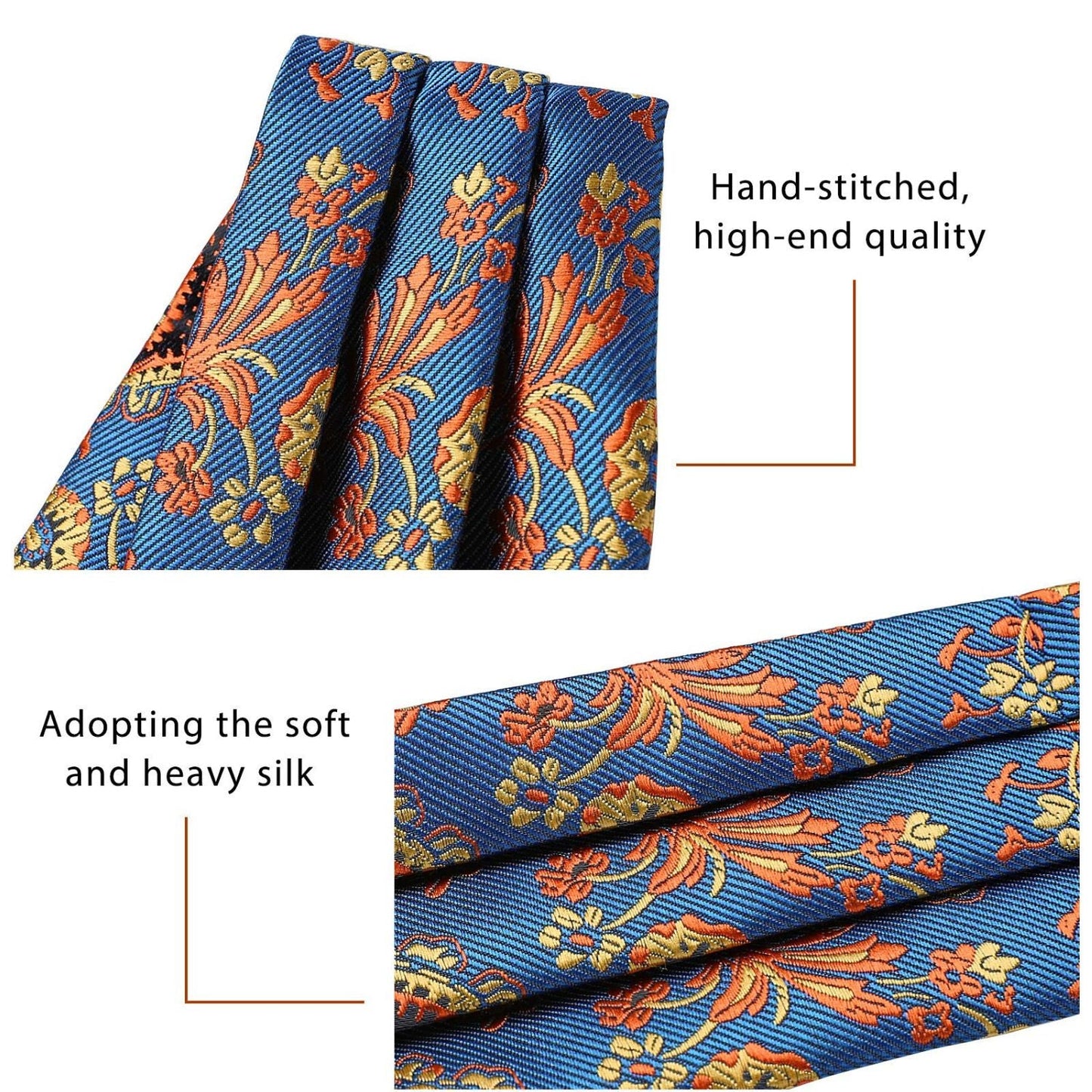 Hisdern Paisley Ascot Cravat for Men Blue Orange Formal Neckwear