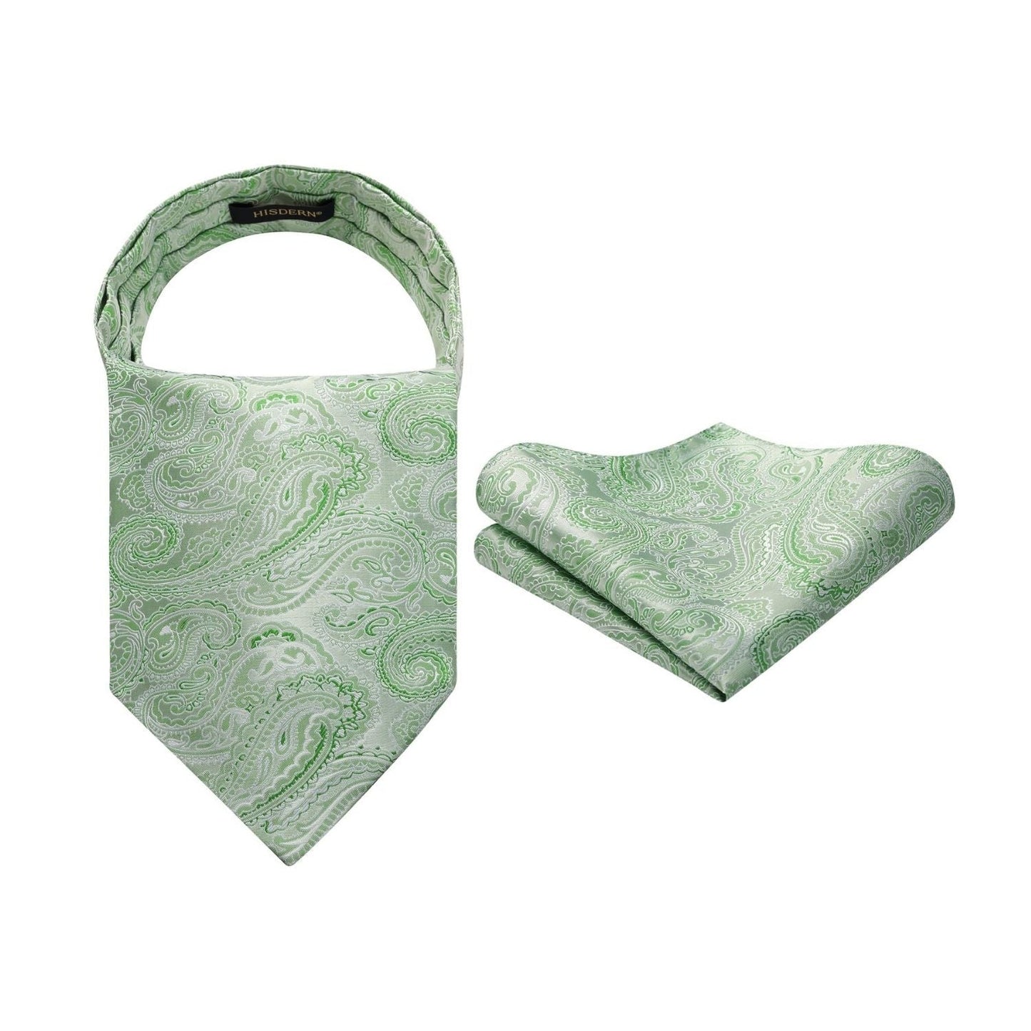 Hisdern Sage Green Paisley Wedding Ascot Handkerchief Set