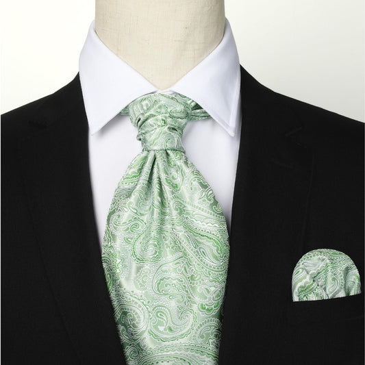 Hisdern Sage Green Paisley Wedding Ascot Handkerchief Set
