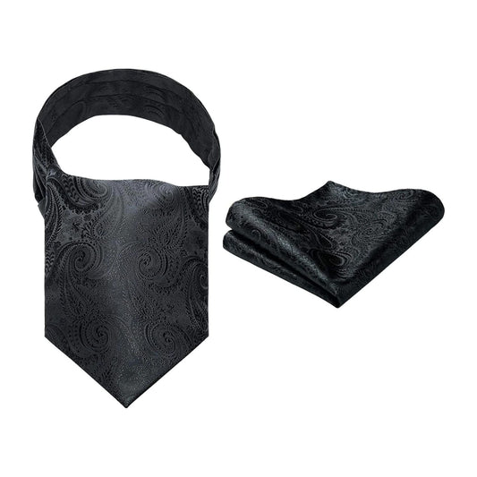 Hisdern Paisley Ascot Cravat for Men Black Formal Neckwear
