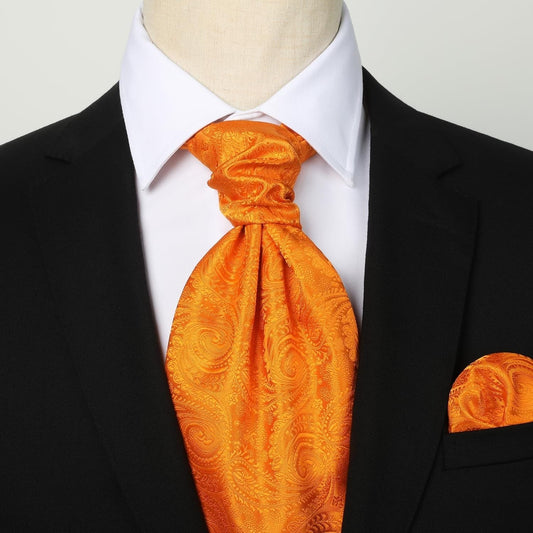 Hisdern Paisley Ascot Cravat for Men Orange Formal Neckwear