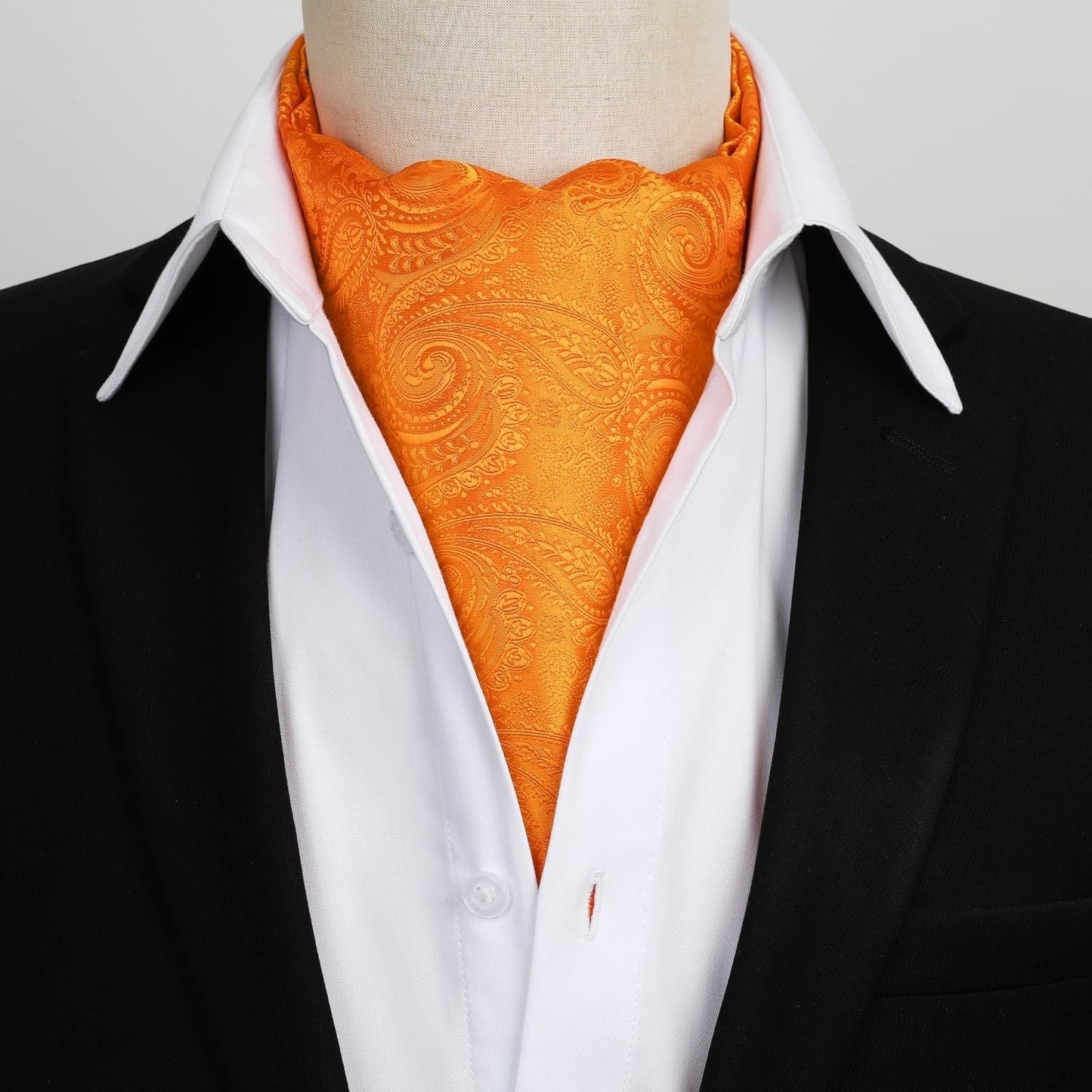 Hisdern Paisley Ascot Cravat for Men Orange Formal Neckwear