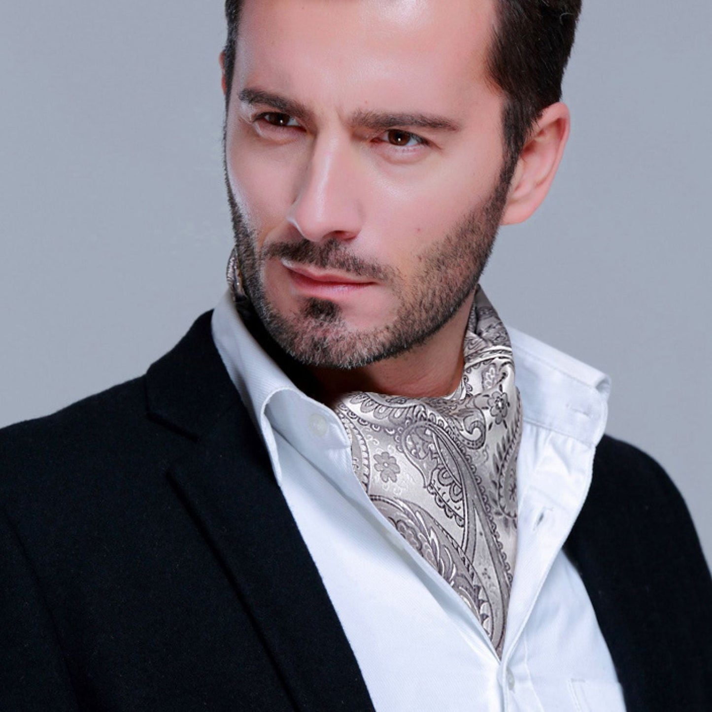 Hisdern Paisley Ascot Cravat for Men Grey Formal Neckwear