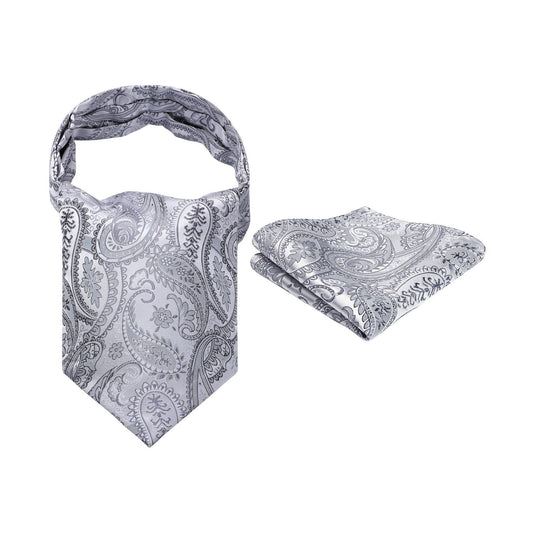 Hisdern Paisley Ascot Cravat for Men Grey Formal Neckwear
