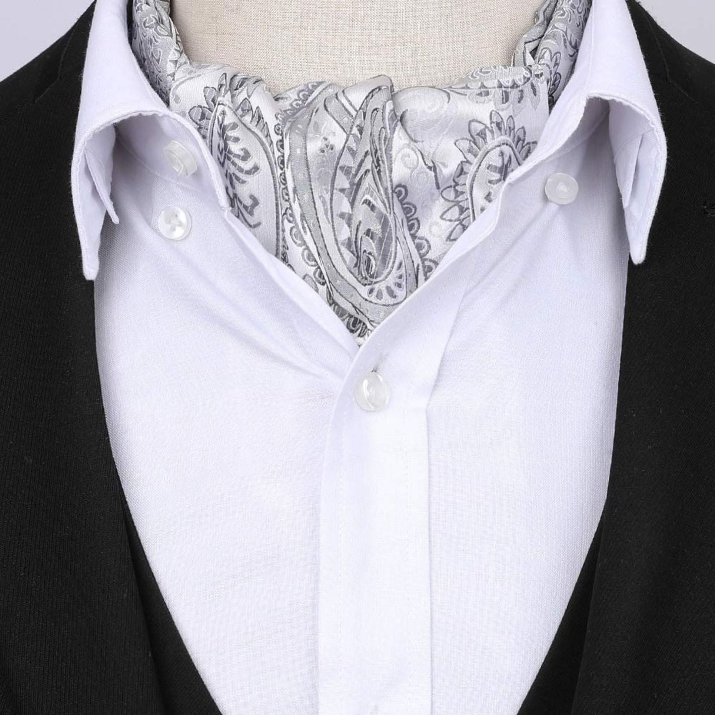 Hisdern Paisley Ascot Cravat for Men Grey Formal Neckwear