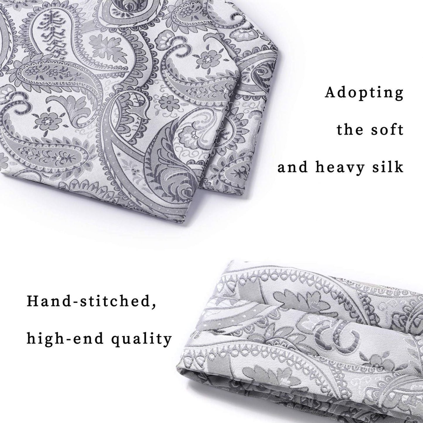 Hisdern Paisley Ascot Cravat for Men Grey Formal Neckwear
