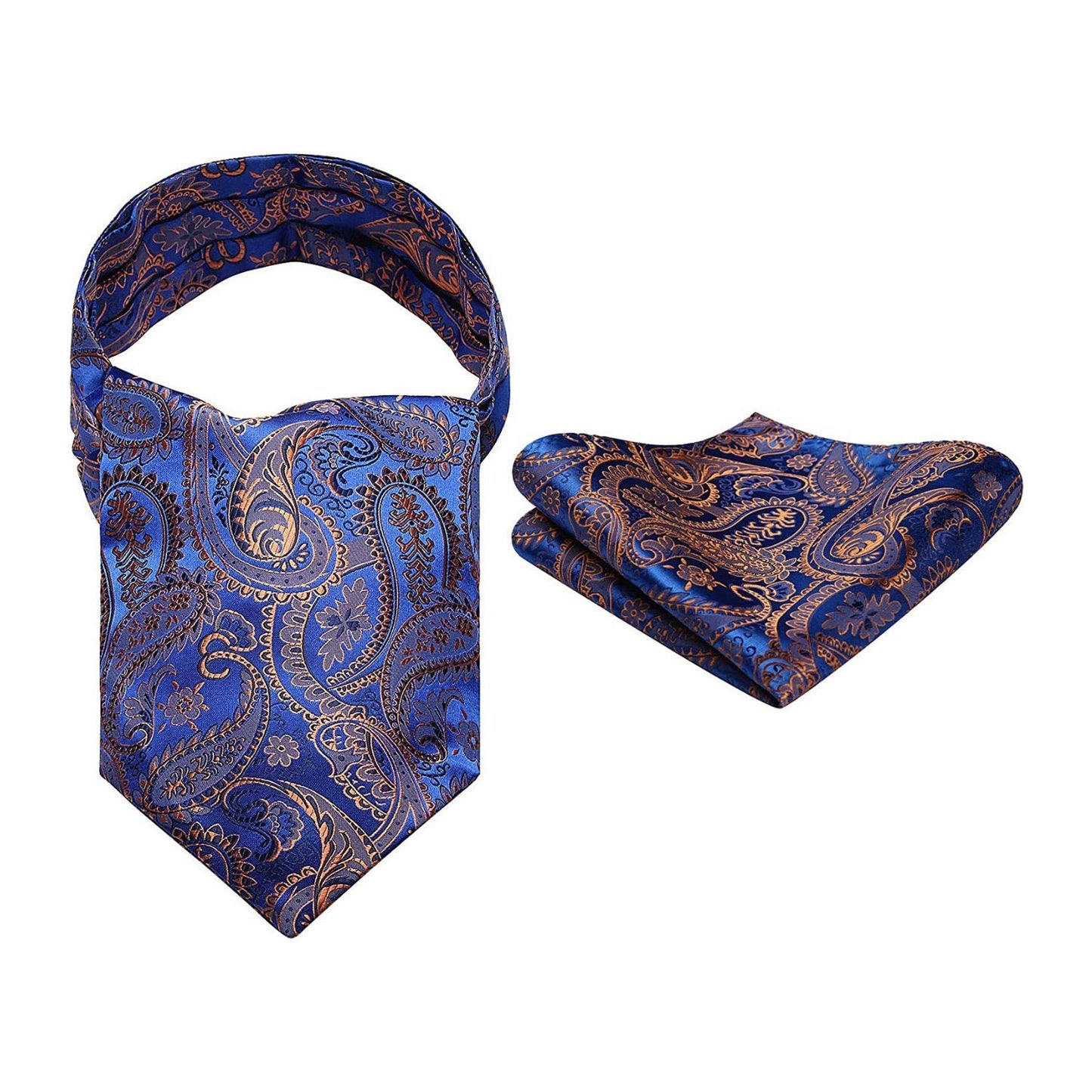 Hisdern Floral Blue Gold Ascot Cravat for Men Wedding Formal