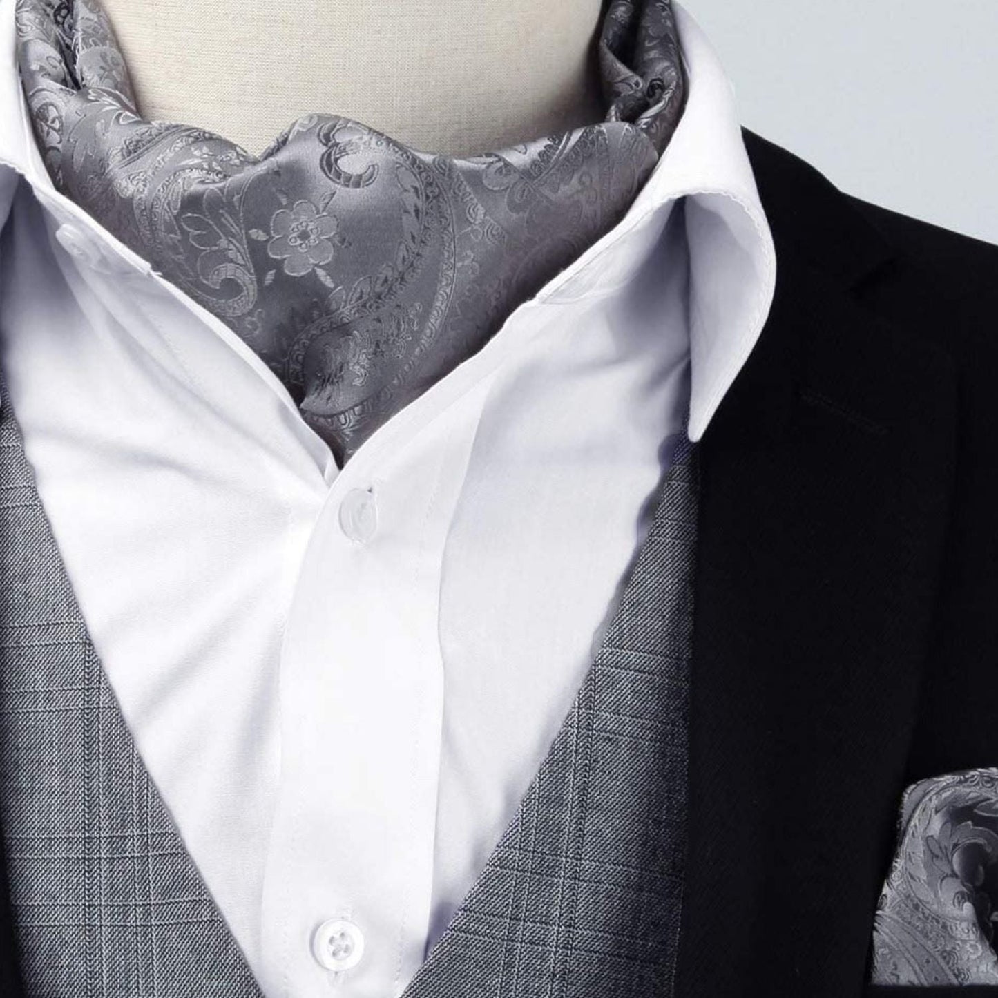 Hisdern Paisley Ascot Cravat for Men Grey Formal Neckwear