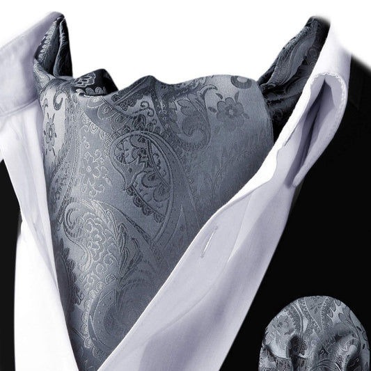 Hisdern Paisley Ascot Cravat for Men Grey Formal Neckwear