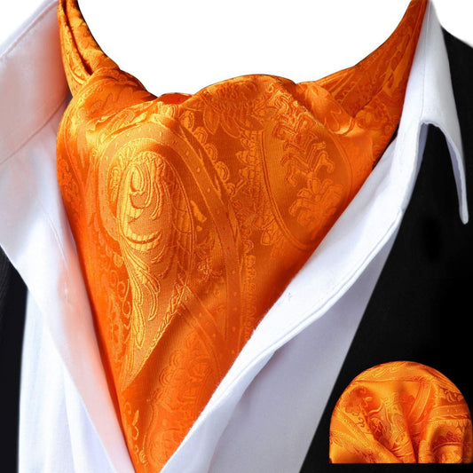 Hisdern Paisley Ascot Cravat for Men Orange Formal Neckwear