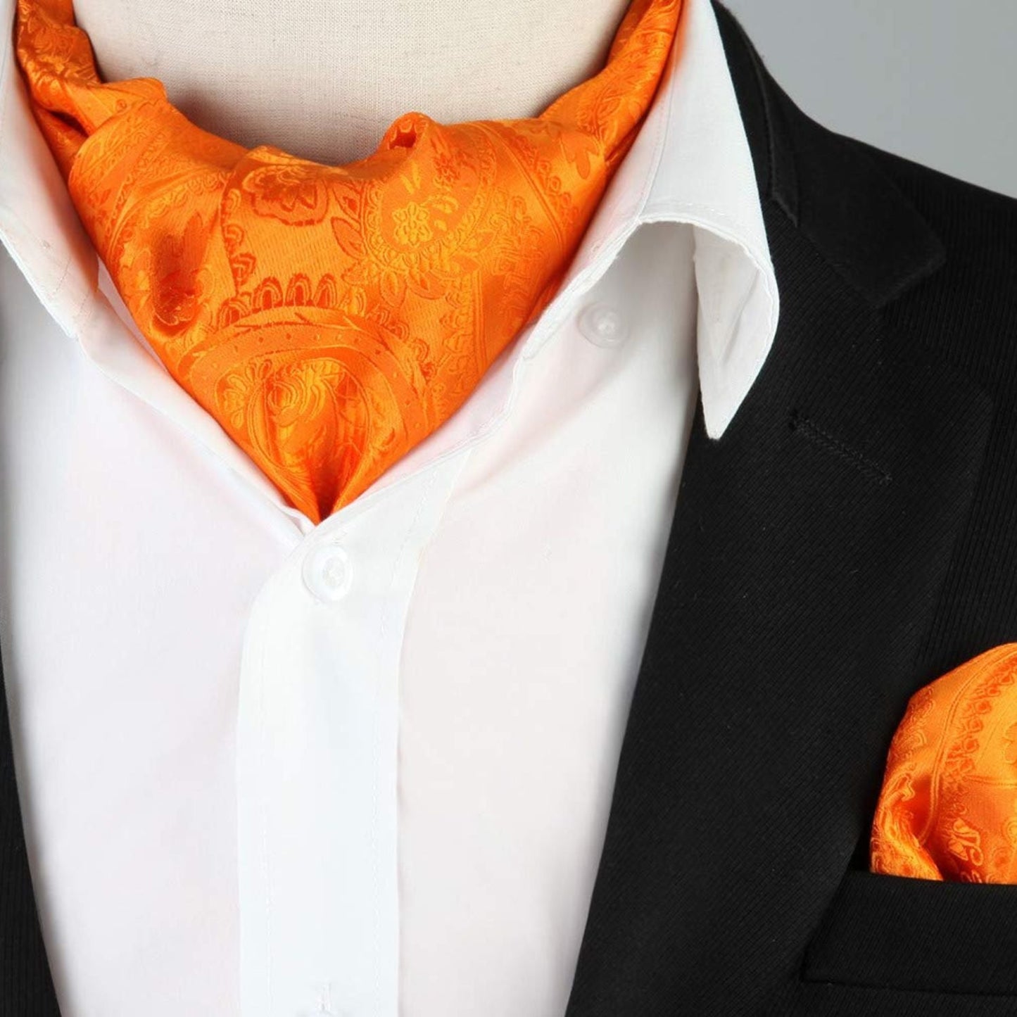Hisdern Paisley Ascot Cravat for Men Orange Formal Neckwear