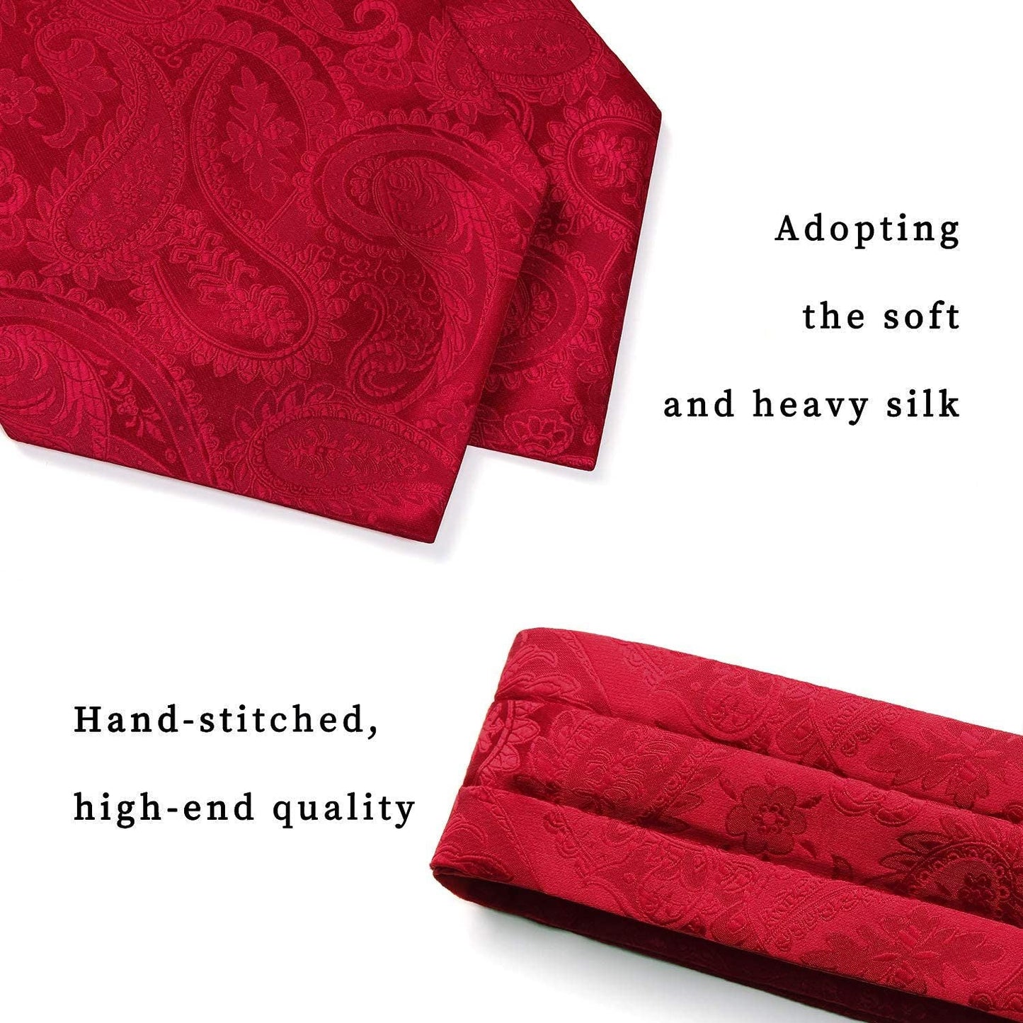 Hisdern Paisley Ascot Cravat for Men Red Formal Neckwear