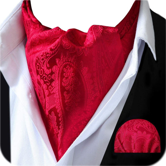Hisdern Paisley Ascot Cravat for Men Red Formal Neckwear