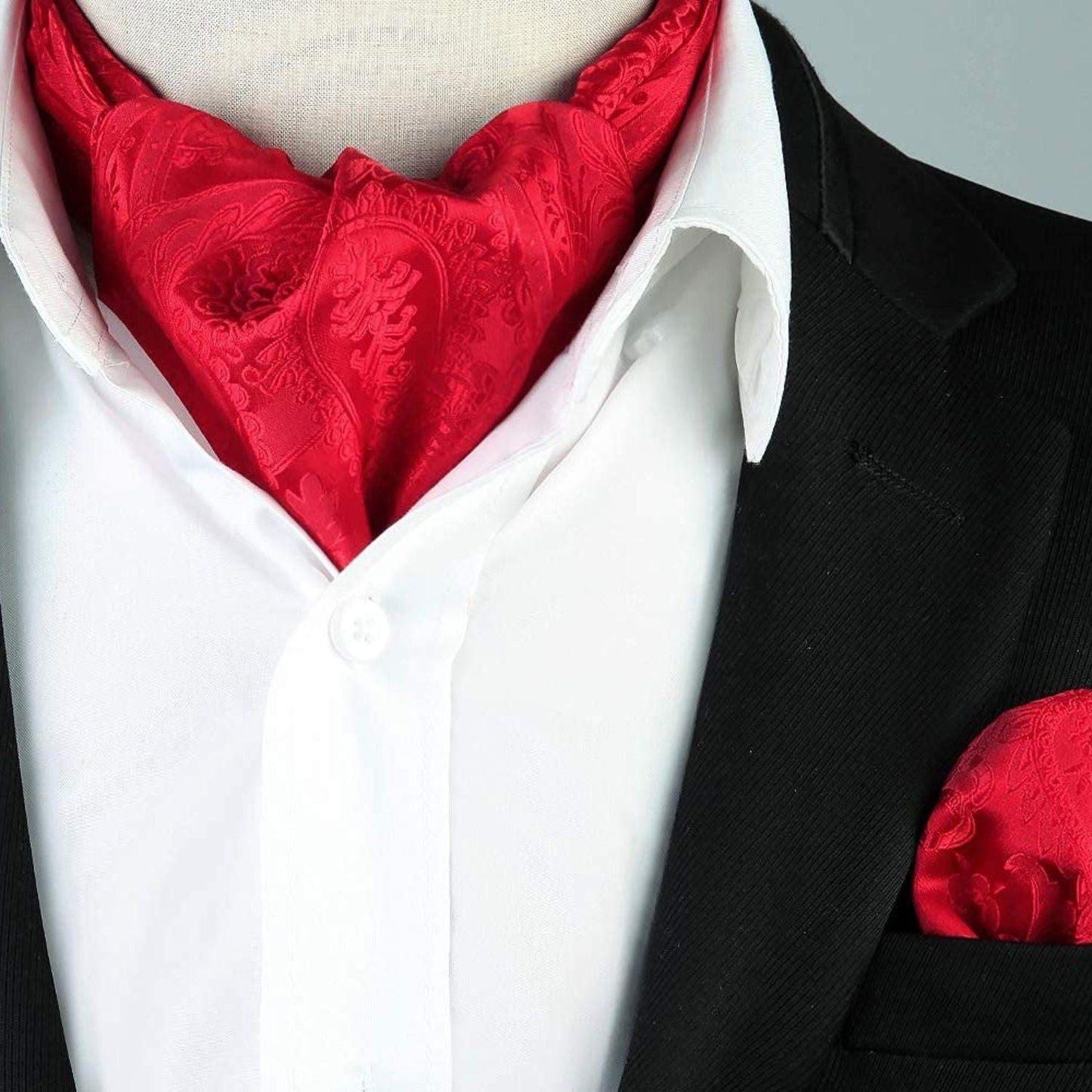 Hisdern Paisley Ascot Cravat for Men Red Formal Neckwear