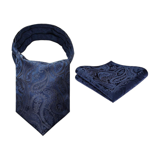 Hisdern Paisley Ascot Cravat for Men Navy Blue Formal Neckwear