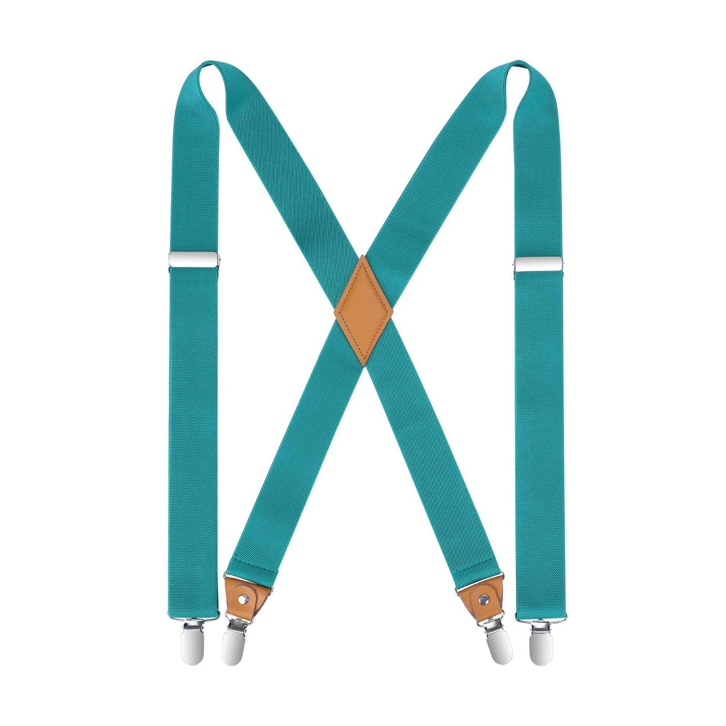 Hisdern 1.4 Inch Adjustable Suspender Aqua with 4-Clip for Formal Pants