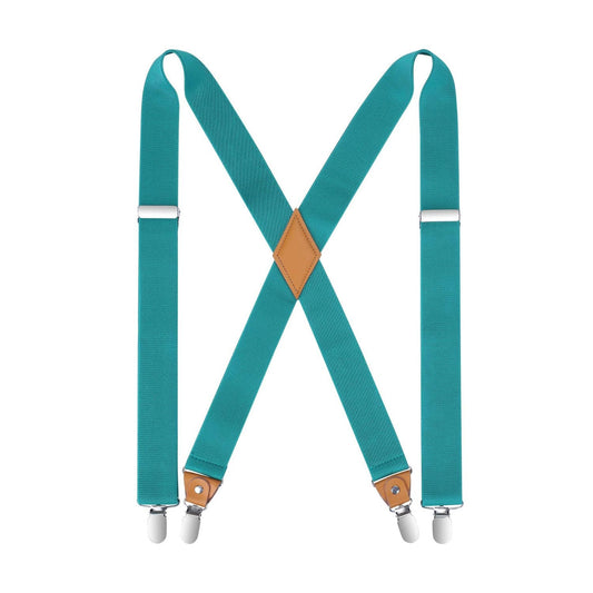 Hisdern 1.4 Inch Adjustable Suspender Aqua with 4-Clip for Formal Pants