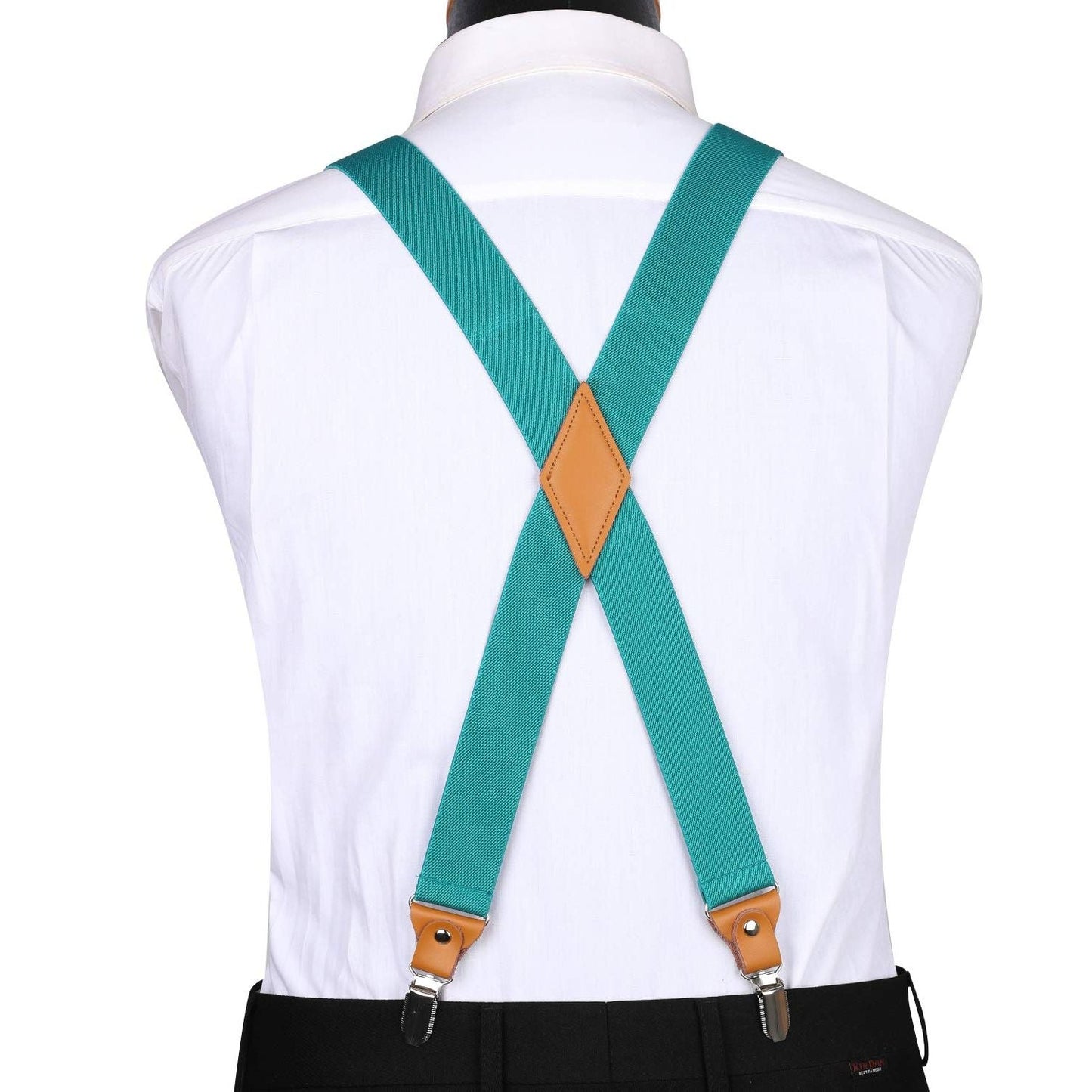 Hisdern 1.4 Inch Adjustable Suspender Aqua with 4-Clip for Formal Pants