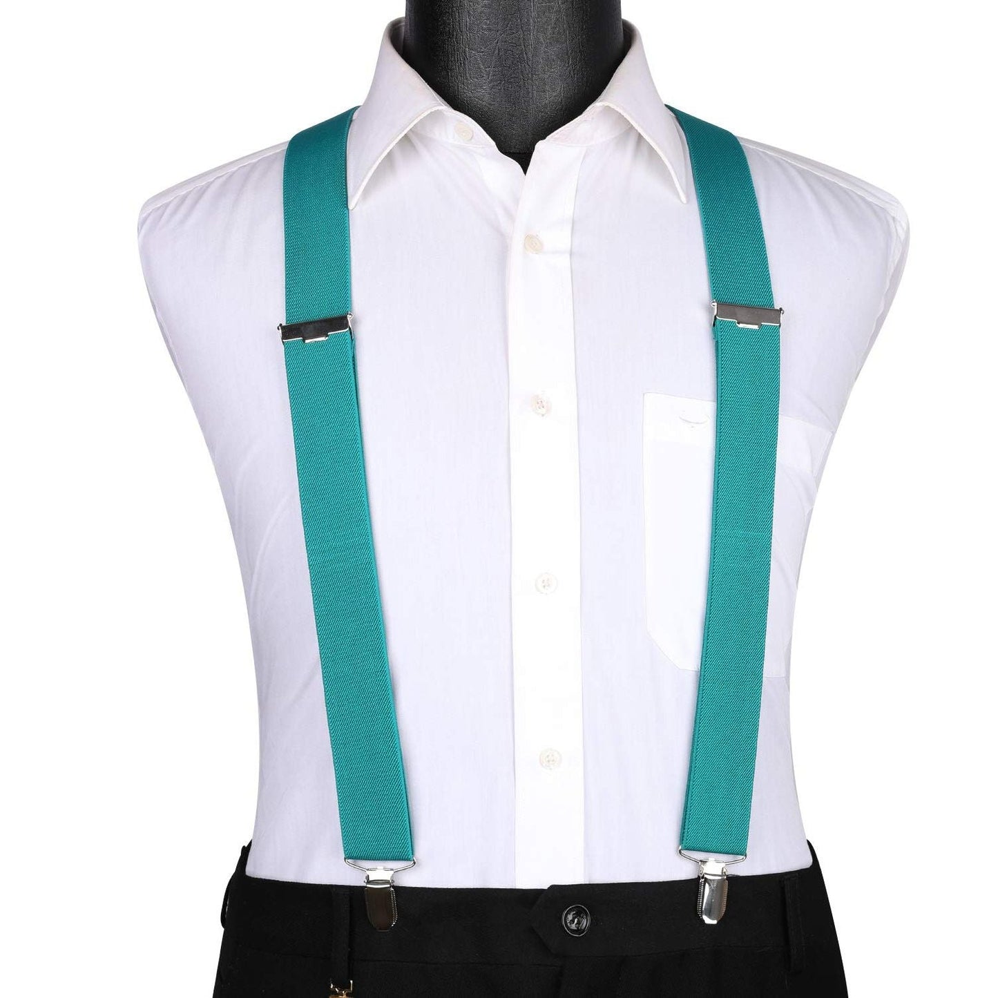 Hisdern 1.4 Inch Adjustable Suspender Aqua with 4-Clip for Formal Pants