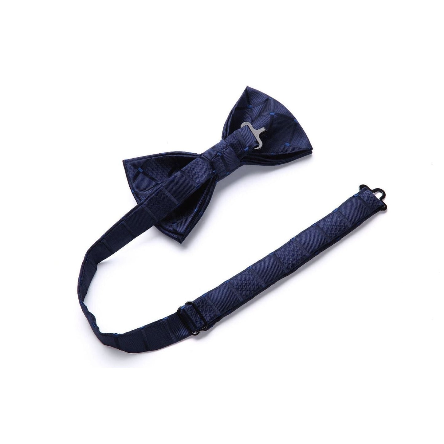 Hisdern Plaid Suspenders Pre-tied Bow Tie Set Navy Blue Pattern Accessories