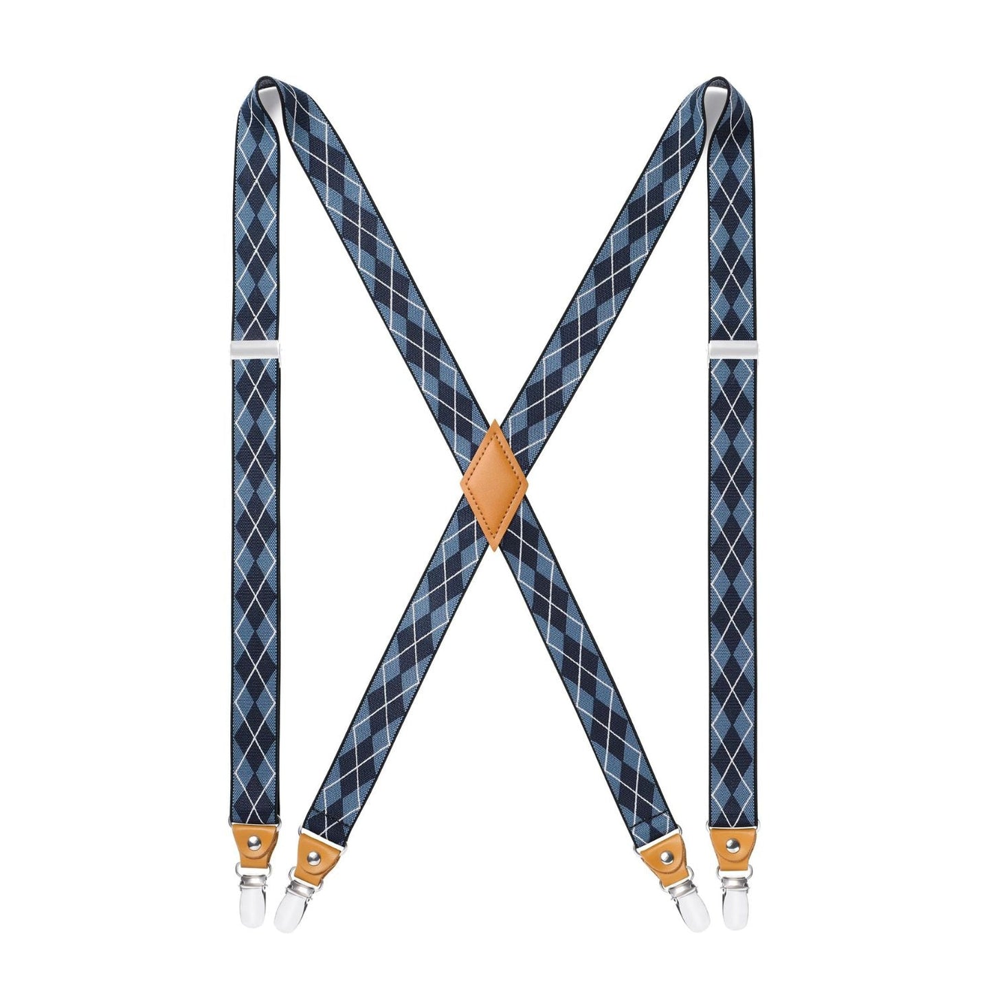 Hisdern 1.0 Inch Adjustable Suspender Blue with 4-Clip for Formal Pants