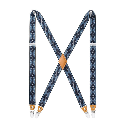 Hisdern 1.0 Inch Adjustable Suspender Blue with 4-Clip for Formal Pants