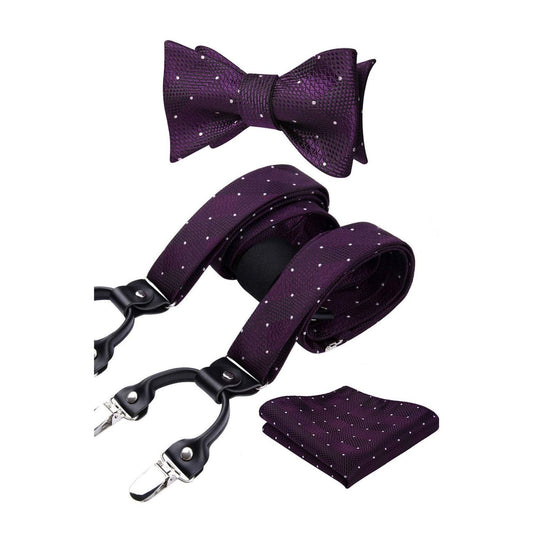 Hisdern Plaid Suspenders Bow Tie Set Purple Pattern Accessories