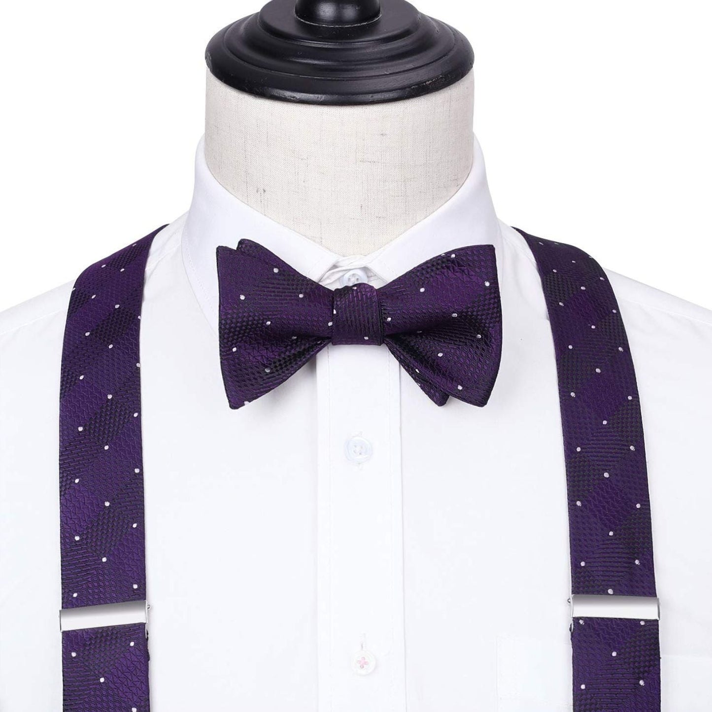 Hisdern Plaid Suspenders Bow Tie Set Purple Pattern Accessories