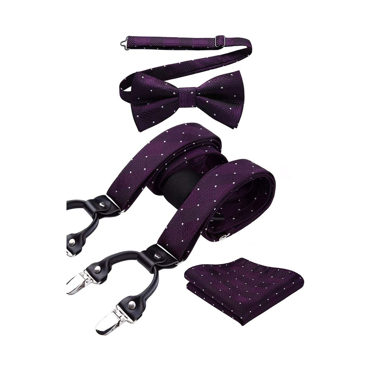 Hisdern Plaid Suspenders Pre-tied Bow Tie Set Purple Pattern Accessories