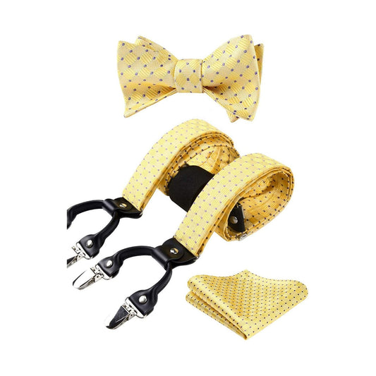Hisdern Plaid Suspenders Bow Tie Set Yellow Pattern Accessories