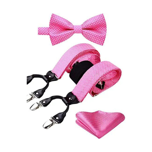 Hisdern Polka Dot Suspenders Pre-Tied Bow Tie Set Pink Retro Outfit