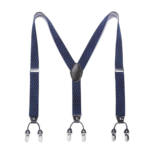 Hisdern Blue Suspenders Y-Back 6 Clips Adjustable Fit for Formal Wear