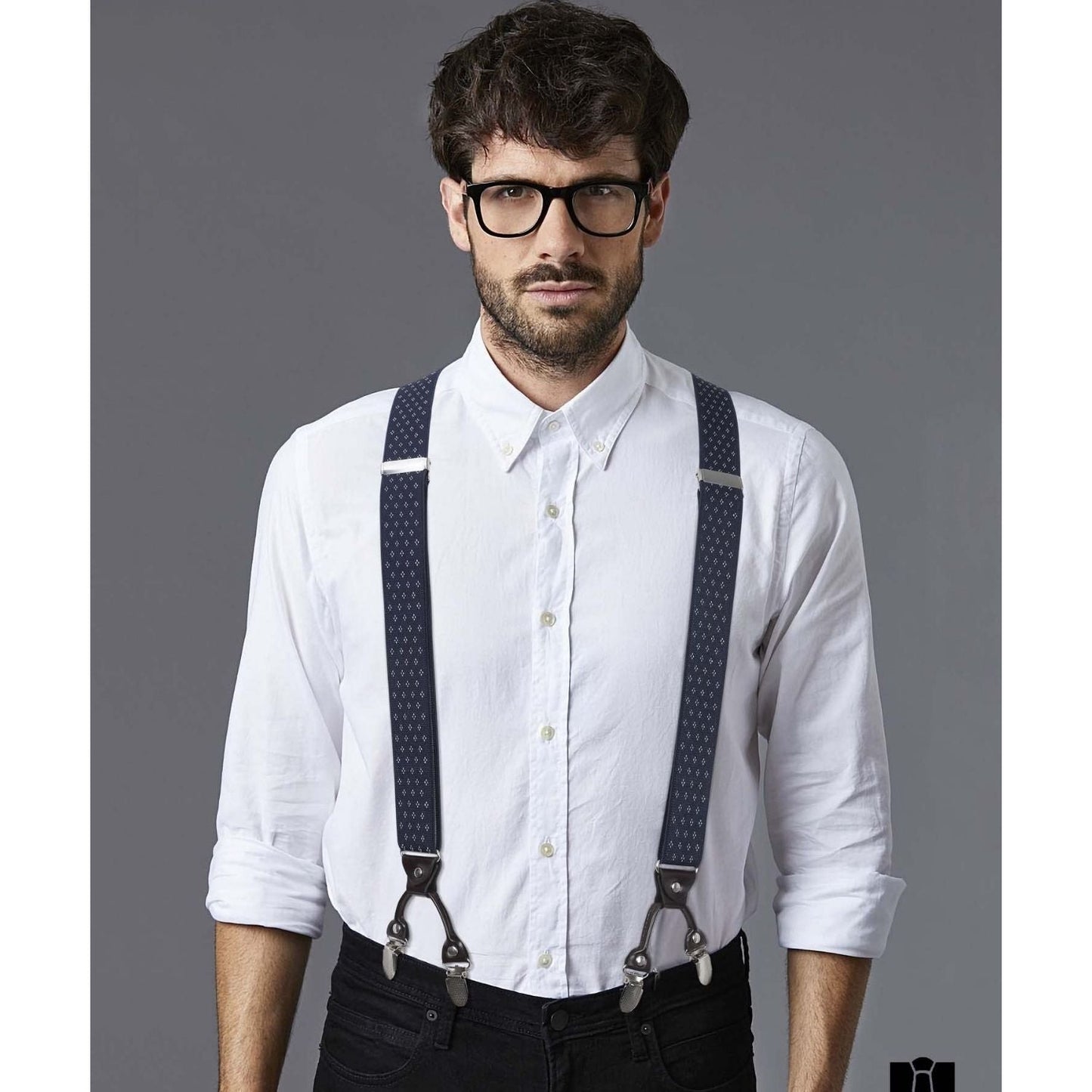 Hisdern Blue Suspenders Y-Back 6 Clips Adjustable Fit for Formal Wear