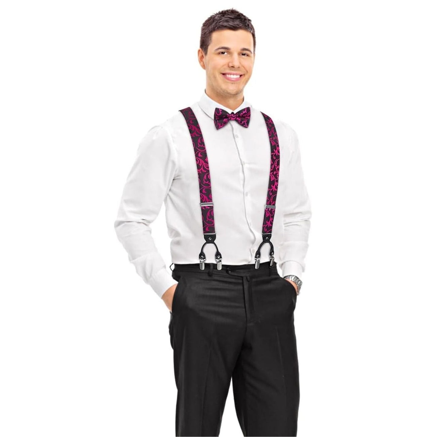 Hisdern Paisley Suspenders Bow Tie Set Purple Formal Accessories