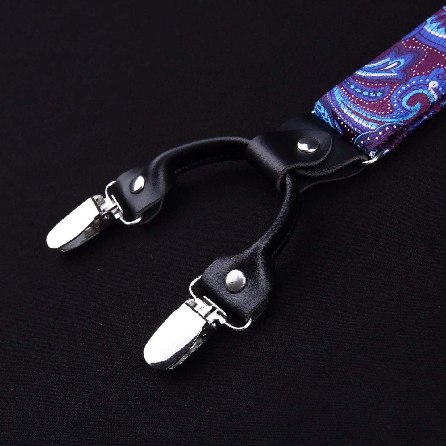 Hisdern Paisley Suspenders Bow Tie Set Purple Blue Formal Accessories