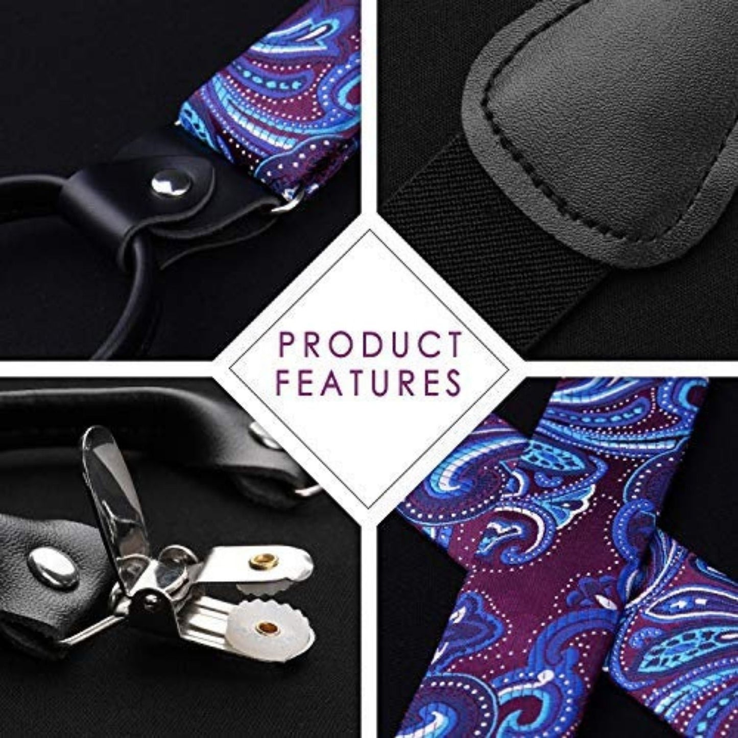 Hisdern Paisley Suspenders Bow Tie Set Purple Blue Formal Accessories